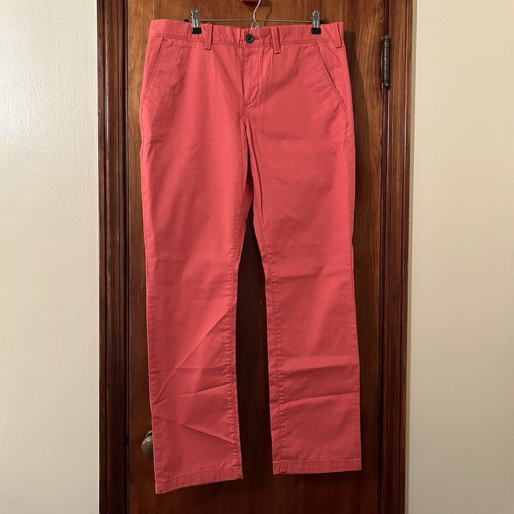 Express Pants Slim Fit Finn Casual Chino Salmon Orange Red Mens Slacks 33 x 30